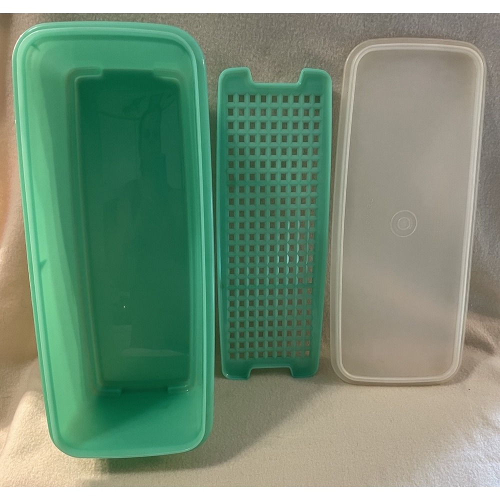 Tupperware 3 Pc Celery Keeper 782 Base & Insert Jadeite Green With Clear Lid